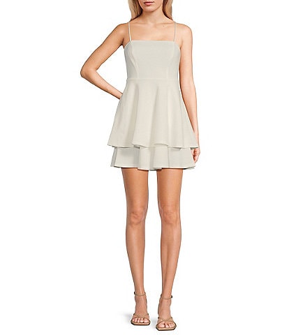 Midnight Doll Scuba Crepe Spaghetti Strap Tiered Dress