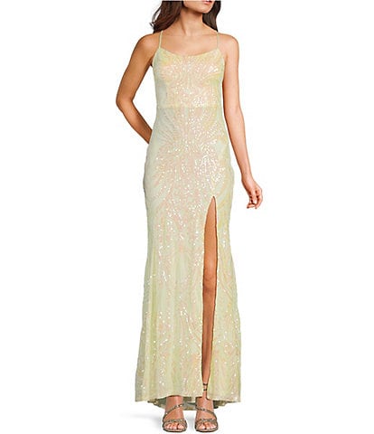 Midnight Doll Sequin Patterned Scoop Neck Side Slit Dress