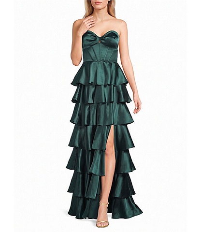 Midnight Doll Sleeveless Strapless Multi-Tiered Long Dress