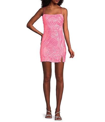 Midnight Doll Spaghetti Strap Placement Sequin Strappy Back Bodycon Mini Dress