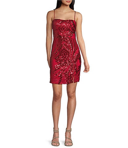 Midnight Doll Spaghetti Strap Placement Sequin Strappy Back Bodycon Mini Dress