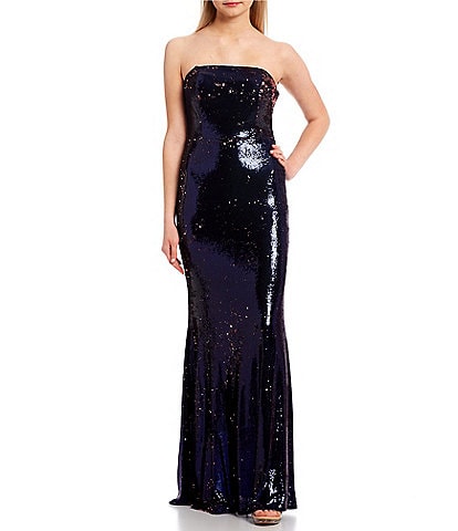 Midnight Doll Strapless Multi-Sequin Fitted Long Dress