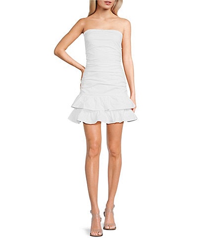 Midnight Doll Strapless Square Neck Ruffled Tiered Dress