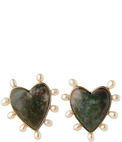 Mignonne Gavigan Lexington Ocean Agate Heart Pearl Embellished Stud Earrings