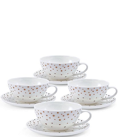 Mikasa Millie Gold Mugs And Saucers, Set of 4