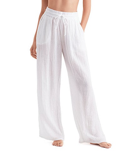 Mima Flamingo Bliss Gauze Vista Solid Wide Leg Elastic Drawstring Pull-On Pants Swim Cover-Up