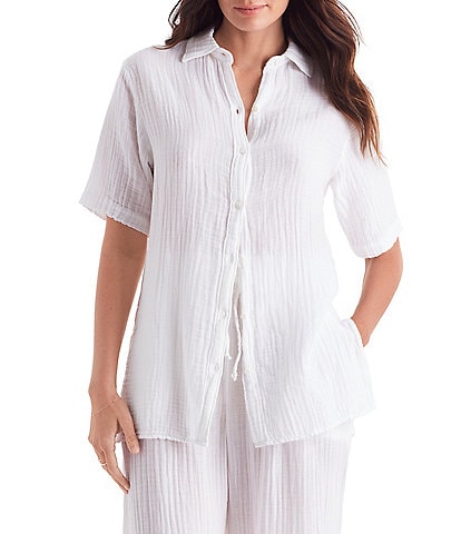 Mimi Flamingo Vista Button Front Shirt Swim Cover-Up