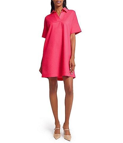 Ming Wang Collar Split V-Neck Short Sleeve Shirt Dress