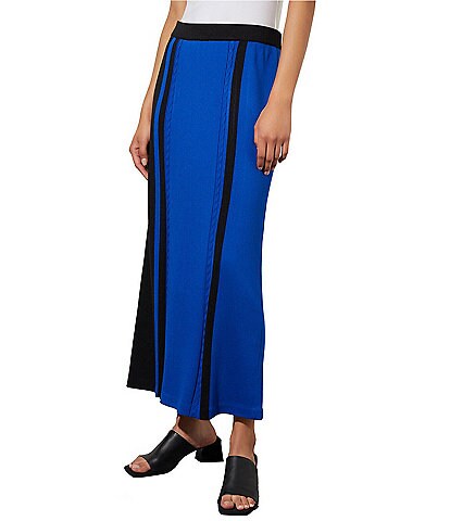 Ming Wang Color Blocked Soft Cable Knit A-Line Maxi Pull-On Skirt
