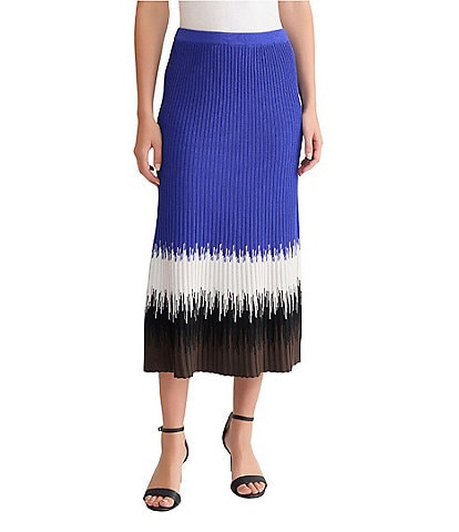 Ming Wang Coordinating Ombre Soft Ribbed Knit Pull-On Midi Skirt