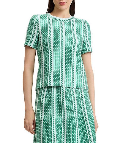 Ming Wang Coordinating Multi-Pattern Soft Knit Crew Neck Short Sleeve Top