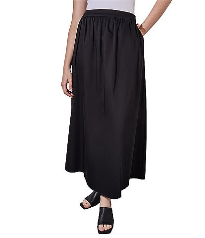 Ming Wang Cotton Blend A-Line Side Zip Gathered Maxi Skirt