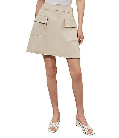 Ming Wang Cotton Blend Cargo Pocket Mini A-Line Skirt