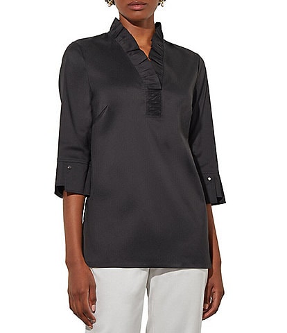 Ming Wang Lace Trim 3/4 Sleeve Mandarin Collar Shirt | Dillard's