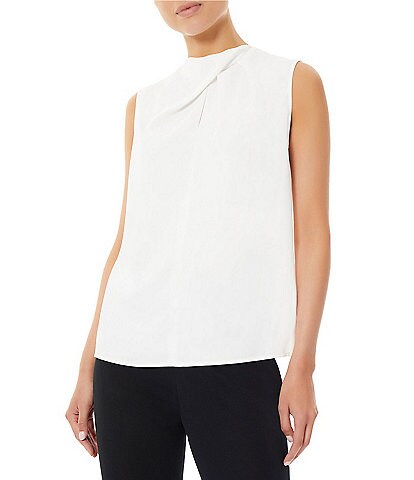 Ming Wang Crepe De Chine Woven Criss Cross Crew Neck Sleeveless Blouse