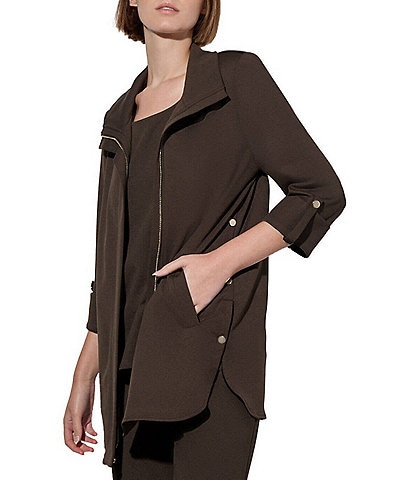 Ming Wang Deco Crepe 3/4 Sleeve Zip Front Jacket