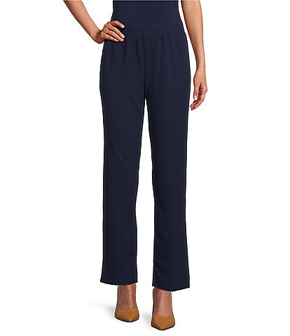 Ming Wang Deco Stretch Crepe Back Slit Hem Pull-On Pants