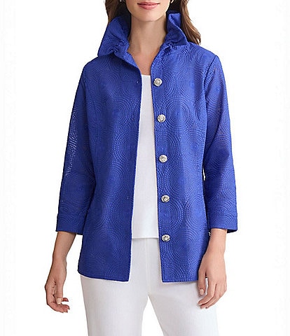 Ming Wang Embroidered Tailored Fit Ruched Collar Bracelet Sleeve Jacket