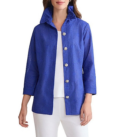 Ming Wang Embroidered Tailored Fit Ruched Collar Bracelet Sleeve Jacket