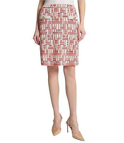 Ming Wang Geometric Knit A-Line Skirt