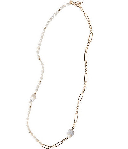 Ming Wang Gold Link Freshwater Pearl Long Strand Necklace