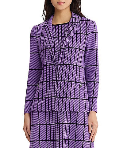 Ming Wang Jacquard Grid Knit Notch Lapel Collar Long Sleeve Coordinating Jacket