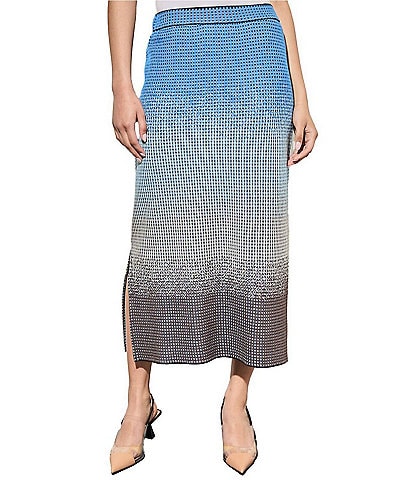 Ming Wang Jacquard Knit Ombre Print No-Roll Elastic Waistband Midi Skirt