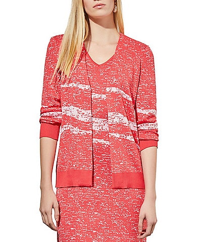 Ming Wang Knit Abstract Print Open Front 3/4 Sleeve Jacket