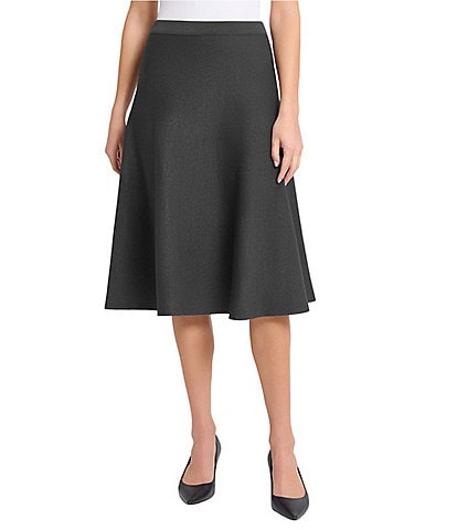 Ming Wang Knit Elastic Waist A-line Midi Skirt