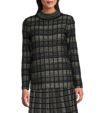 Ming Wang Knit Melange Mock Neck Long Sleeve Tunic