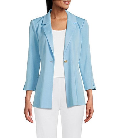 Ming Wang Knit Notch Lapel Bracelet Sleeve Single-Button Jacket