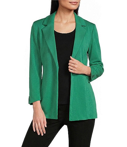 Ming Wang Knit Notch Lapel Bracelet Sleeve Single-Button Jacket
