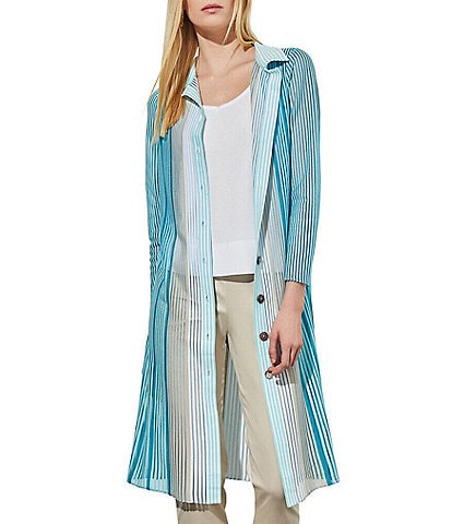 Ming Wang Knit Sheer Striped Print Notch Collar Long Sleeve Jacket