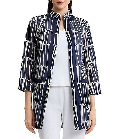 Ming Wang Novelty Pattern Print Stand Collar 3/4 Sleeve Topper Statement Jacket