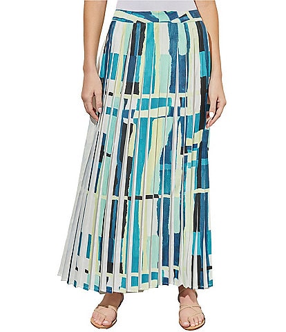 Ming Wang Novelty Woven Pleated A-Line Maxi Skirt