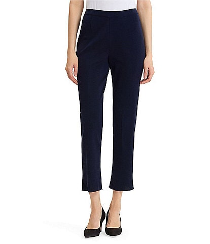 Ming Wang Petite Knit Flat Front Straight Leg Pull-On Pants
