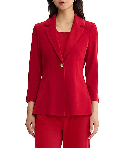 Ming Wang Petite Size Wrinkle-Resistant Knit Notch Lapel Collar Bracelet Sleeve Single-Button Jacket