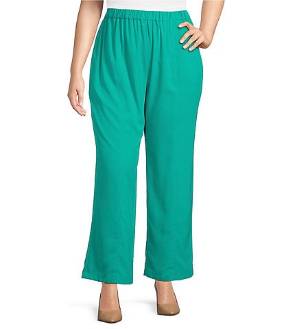 Ming Wang Plus Crepe De Chine Straight Leg Pants
