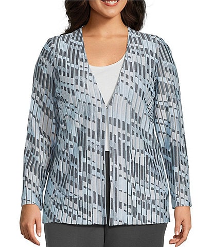 Ming Wang Plus Size Burnout Jacquard Knit V-Neck Long Sleeve Jacket