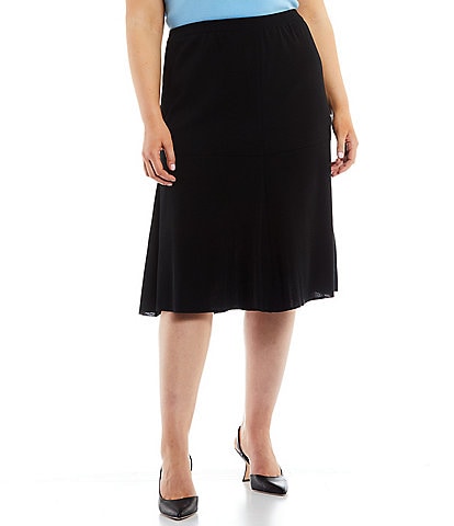 Ming Wang Plus Size Flared Knit Pull-On Midi A-Line Skirt