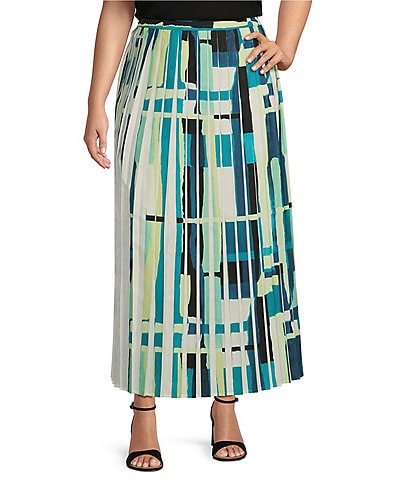 Ming Wang Plus Size Novelty Woven Pleated A-Line Coordinating Maxi Skirt
