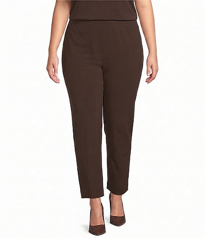 Ming Wang Plus Size Stretch Crepe Flat Front Straight Leg Ankle Coordinating Pants