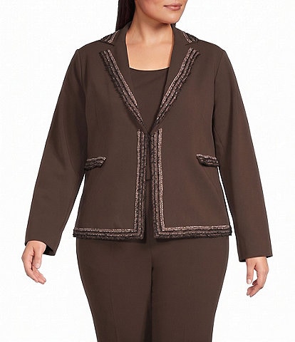 Ming Wang Plus Size Stretch Deco Crepe Knit Notch Lapel Long Sleeve Jacket