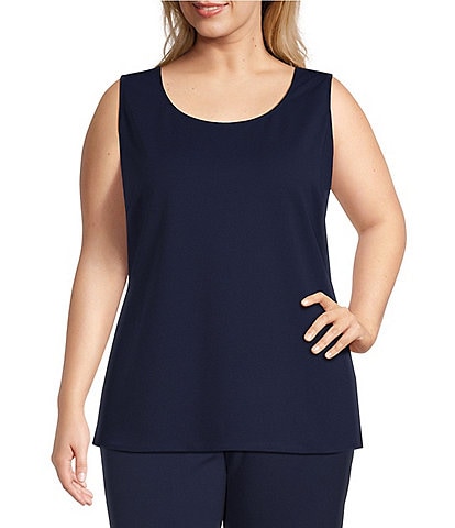 Ming Wang Plus Size Stretch Deco Crepe Scoop Neck Sleeveless Top