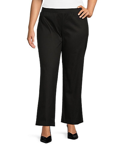 Ming Wang Plus Size Woven No-Roll Waist Back Slits Hem Pull-On Ankle Pants