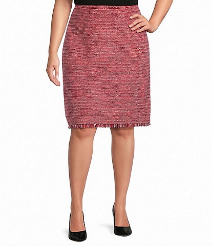 Ming Wang Plus Size x Anna Marie A-Line Fringe Trim Tweed Knit Pull-On Coordinating Skirt