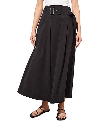 Ming Wang Ponte Belted Midi A-Line Skirt