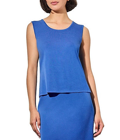 Ming Wang Scoop Neck Sleeveless Side Slit Knit Tank Top