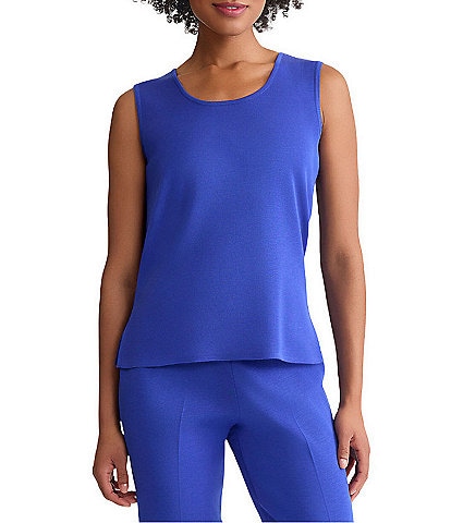 Ming Wang Scoop Neck Sleeveless Side Slit Knit Tank Top