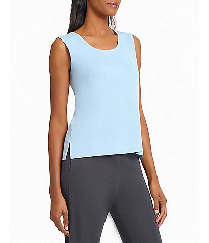 Ming Wang Scoop Neck Sleeveless Side Slit Knit Tank Top